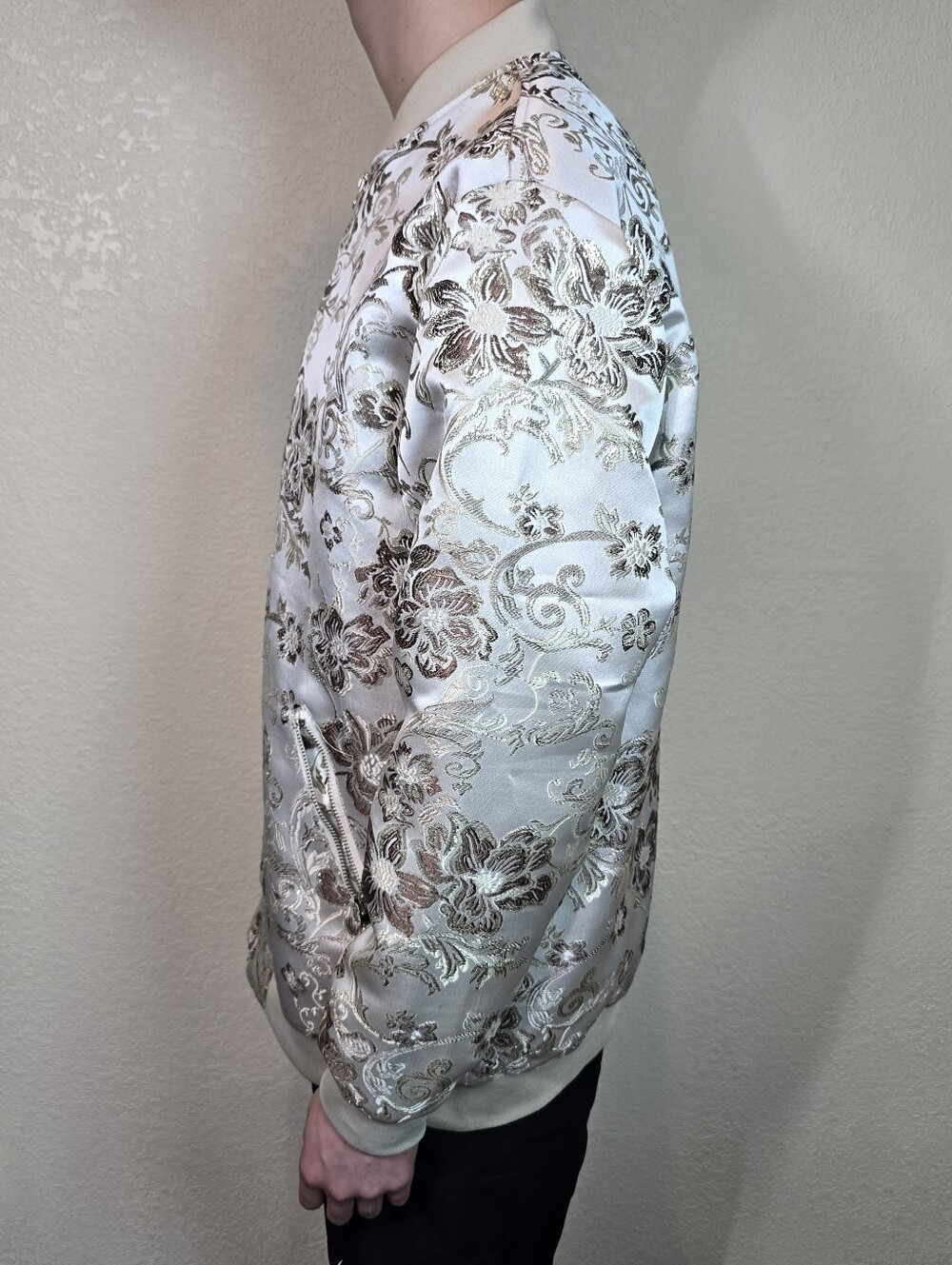 JOGAL Men's Paisley Floral Embroidered Satin Bomber Jacket. Size xl , Slim Fit - Picture 6 of 12